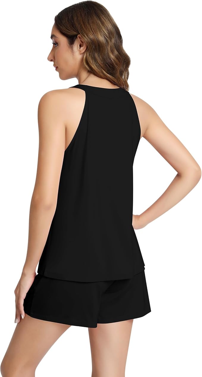NACHILA Pajamas for Women-Viscose from Bamboo, Ribbed Racerback Tank Top Sexy Split Shorts Pajama Sets Cooling Sleep Cami Pjs