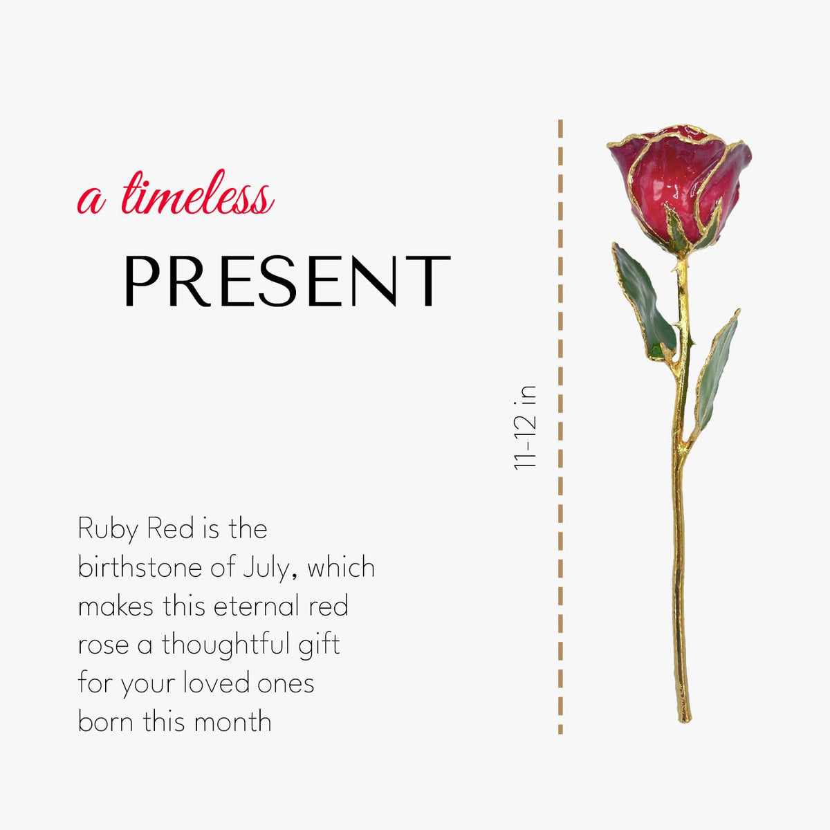Forever Rose Hand-Dipped in 24K Gold, Ruby Red-Inspired July Birthstone with Sparkles, Real Rose in Luxury Gold Gift Box & Clear Glass Bud Vase –Perfect Ready to Gift for July Birthday or Any Occasion