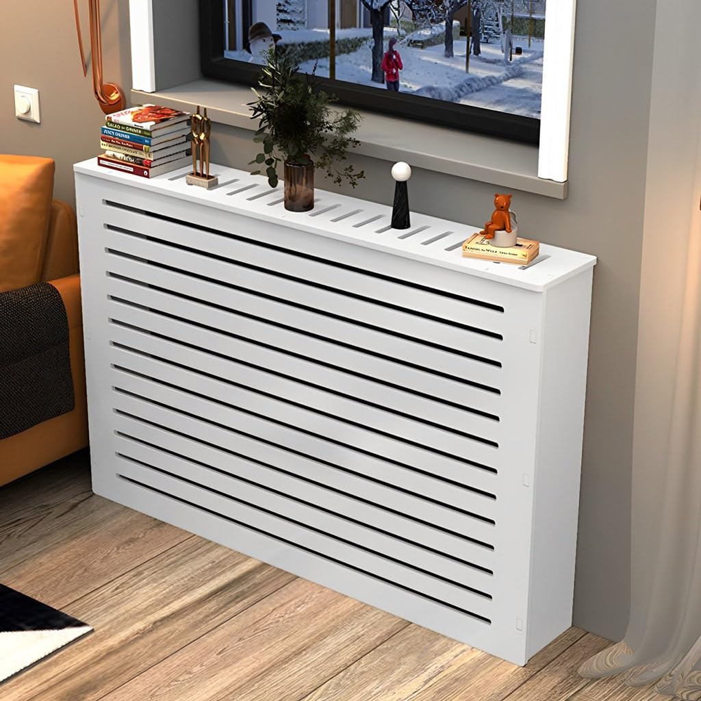 Modern Radiator Cover For Home, White Louvered Heating Cabinet Radiator Shelf Cover, Customizable Heater Cover Wall Cabinet, Hide Cluttered Pipes, Breathable/Stable/Easy To Install(23.6"Lx7.9"Wx27.6"H