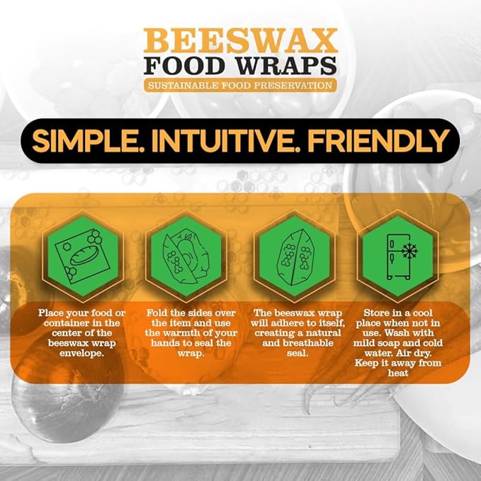 Pure & Sustainable Company® Beeswax Wraps – Pattern 3-Pack | Reusable Food Storage (8x8, 11x11, 14x14) – Eco-Friendly Plastic Wrap Alternative Beeswax Wraps for Food Storage (Honeycomb Print)
