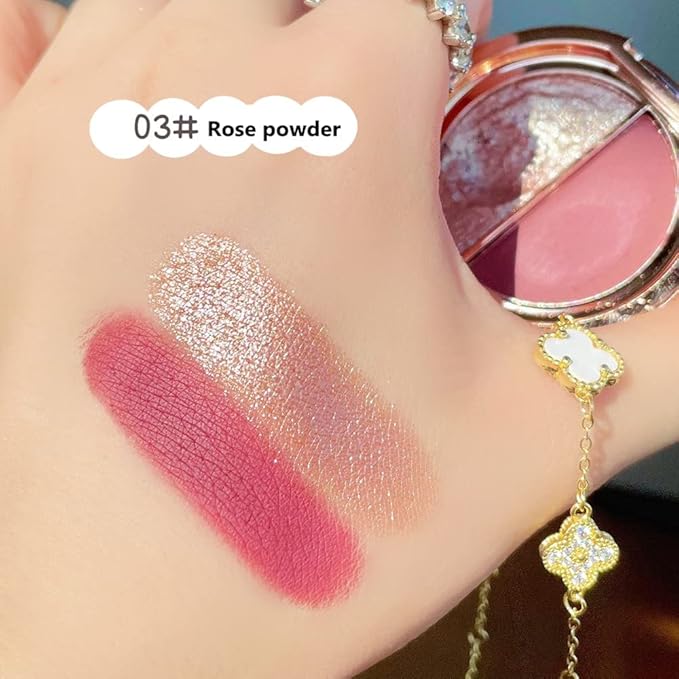 Double color eye shadow, high pigment eye makeup palette, matte shimmer metal eye shadow powder, waterproof and durable color eye makeup (03#Rose powder)