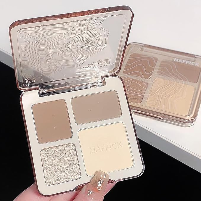 4-in-1 Face Contour Palette, Matte and Shimmer Shades with Highlighter, Brown and Beige(2 pack)