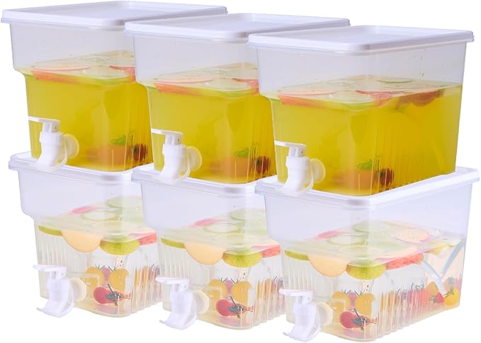 BEWBBAT 6 Pack 1.3 Gallon Fridge Drink Beverage Dispenser with Spigot, Leak-Proof Plastic Water Container Ice Juice Dispen...