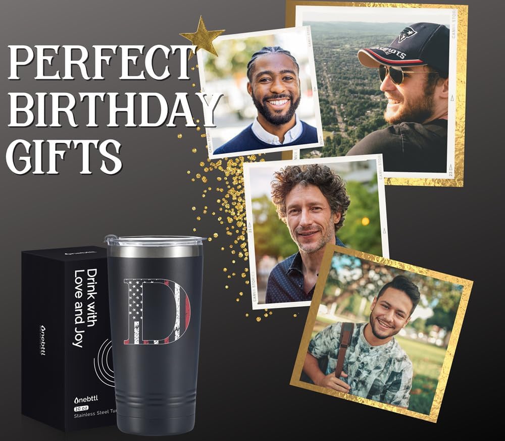 Onebttl Personalized Gifts for Men, Initial Birthday Gifts for Dad, Grandpa, Uncle, Brother, Friends, American Flag Tumbler - 20oz Insulated Stainless Steel Tumbler - Y
