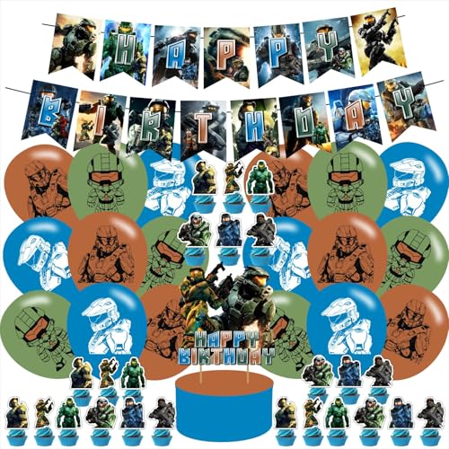 Chieftain Game Themed Birthday Party Supplies Set Happy Birthday Banner, Cake Topper, Cupcake Toppers, Balloons for Cartoo...
