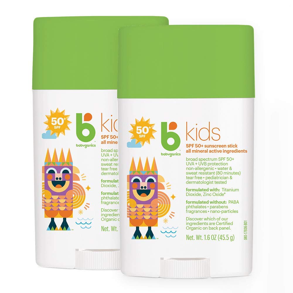 Babyganics SPF 50 Travel Size Kids Sunscreen Stick UVA UVB Protection | Water & Sweat Resistant |Non Allergenic, 1.6oz (Pack of
