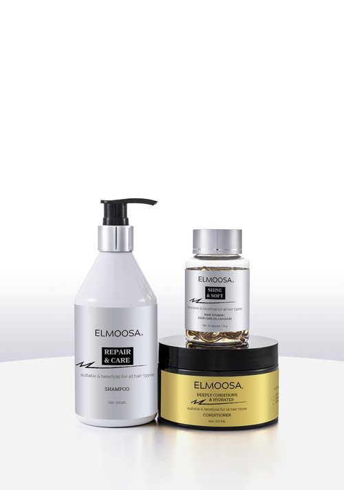 ELMOOSA HAIR CARE ROUTINE For All Hair Types Clarify Shampoo Fresh Hair & Deeply Hydrate Conditioner Repair + Hair Vitamins Oil Capsules For Hair Smooths & Shine Frizz Control Treatment