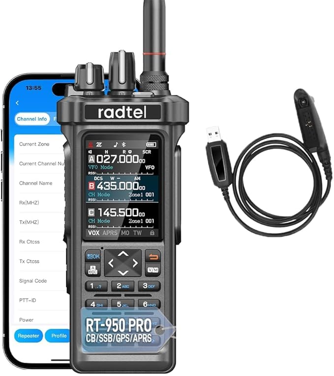 Radtel RT-950 PRO Ham Radio TX GPS/APRS, 10W Walkie Talkie Long Range Handheld Two Way Radio, AM/FM/CB/SW/MW/LW RX, Blueto...