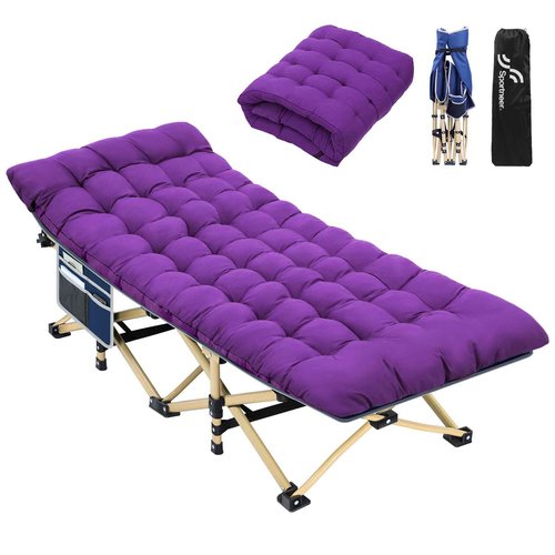 Sportneer Camping Cot with Mattress – Foldable Sleeping Cot for Adults, Heavy Duty Portable Bed for Camping, Hiking, Guest Room, Outdoor, 450 lbs Capacity, Easy Setup, Dual Side Pockets