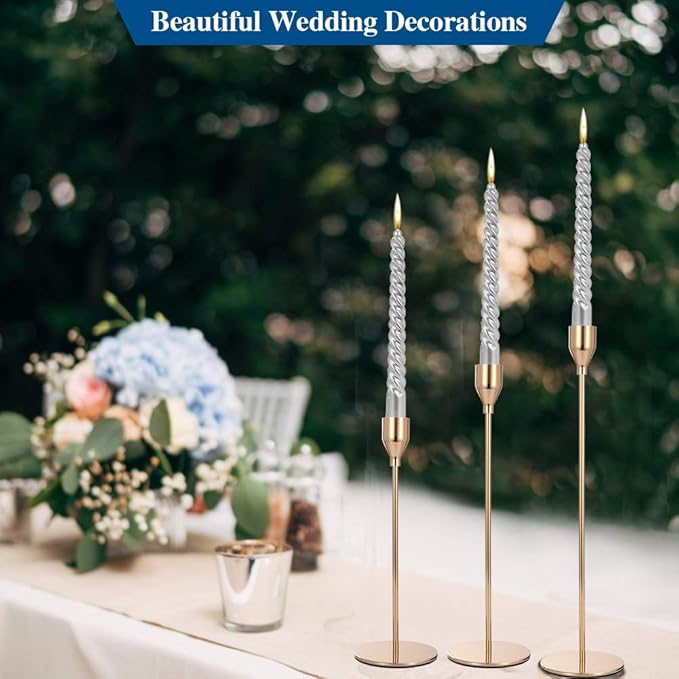 Set of 3 Pink Gold Candlestick Holders Pink Gold Candle Holder Taper Candle Holders Candle Holders Decorative Candlestick Holder for Home Decor, Wedding, Dinning, Party, Anniversary (Gold)