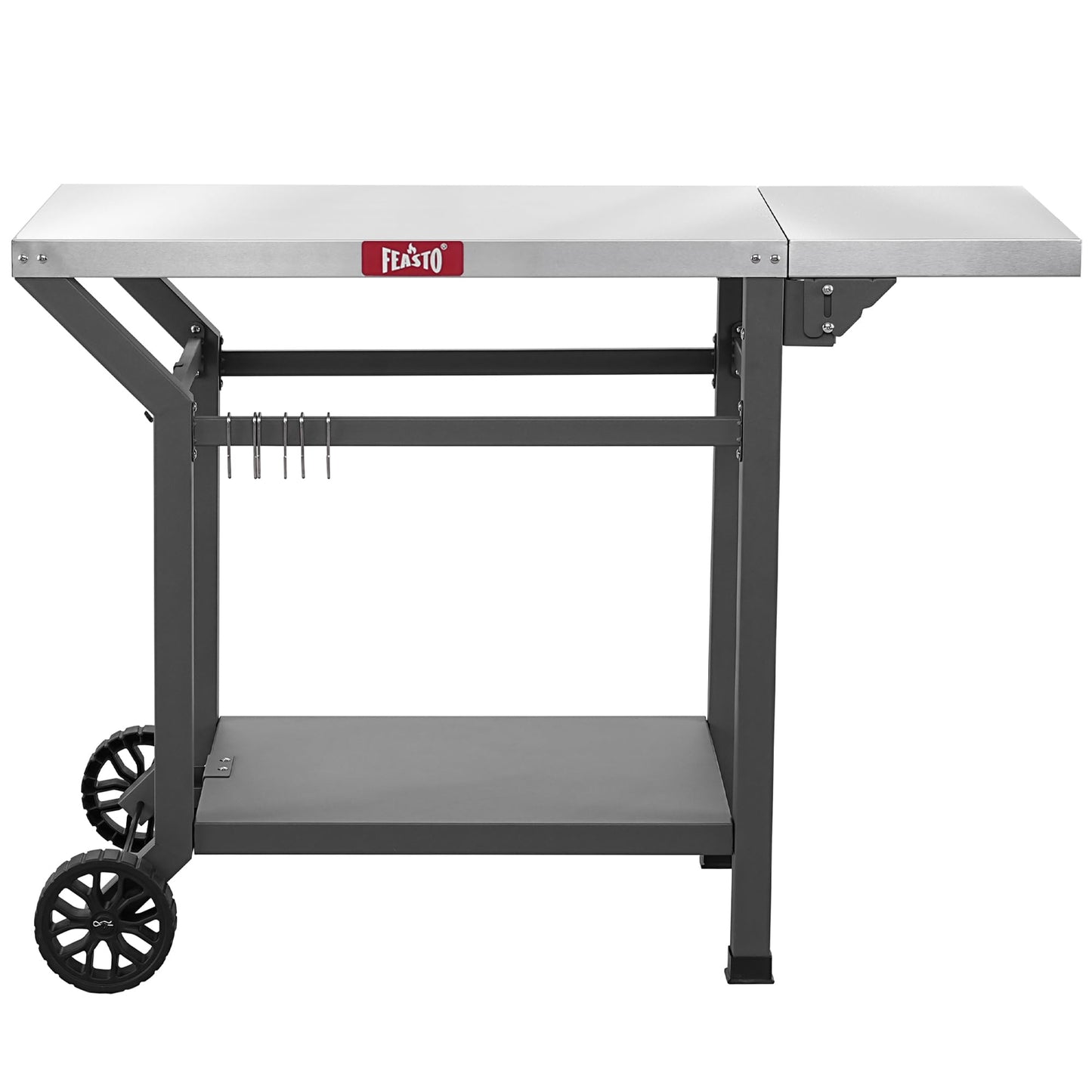Feasto Movable Grill Table with Folding Side Table, Pizza Oven Table as BBQ Food Prep Cart with Undershelf for Outdoor & Indoor Use, 43" L x 20" W Stainless Steel Tabletop, Grey