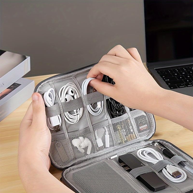 Slim Tech Gear Organizer - Multi-Layer Storage Pouch for Chargers, Cables & Small Electronics - Compact Travel Case