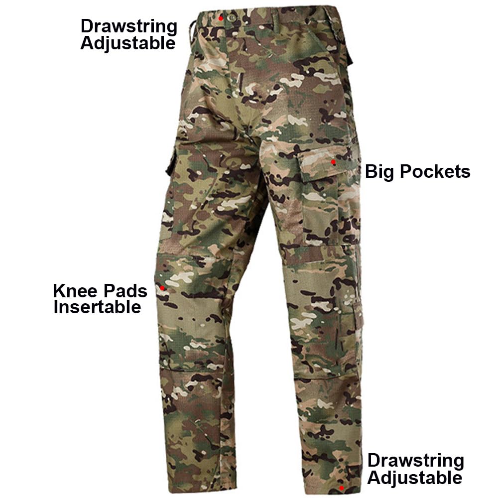SANYETS Combat Uniform,Tactical Jacket and BDU Pants,Cap Gloves Balaclava Set,Camo Suits Paintball Clothing for Men