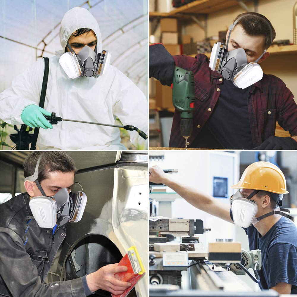 BAOMAO Respirator Mask,Half Facepiece Gas Mask with Safety Glasses Reusable Professional Breathing Protection Against Dust,Chemicals,Pesticide and Organic Vapors, Perfect for Painters and DIY Project