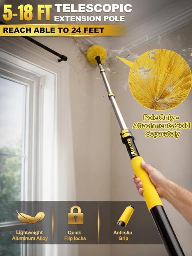 5-18 FT Long Telescopic Extension Pole, Multi-Purpose Aluminum Alloy Telescoping Rod with Universal Twist-on Metal Tip Flip-Lock Design, for Painting Cobweb Dusting, Window Cleaning, Christmas Lights