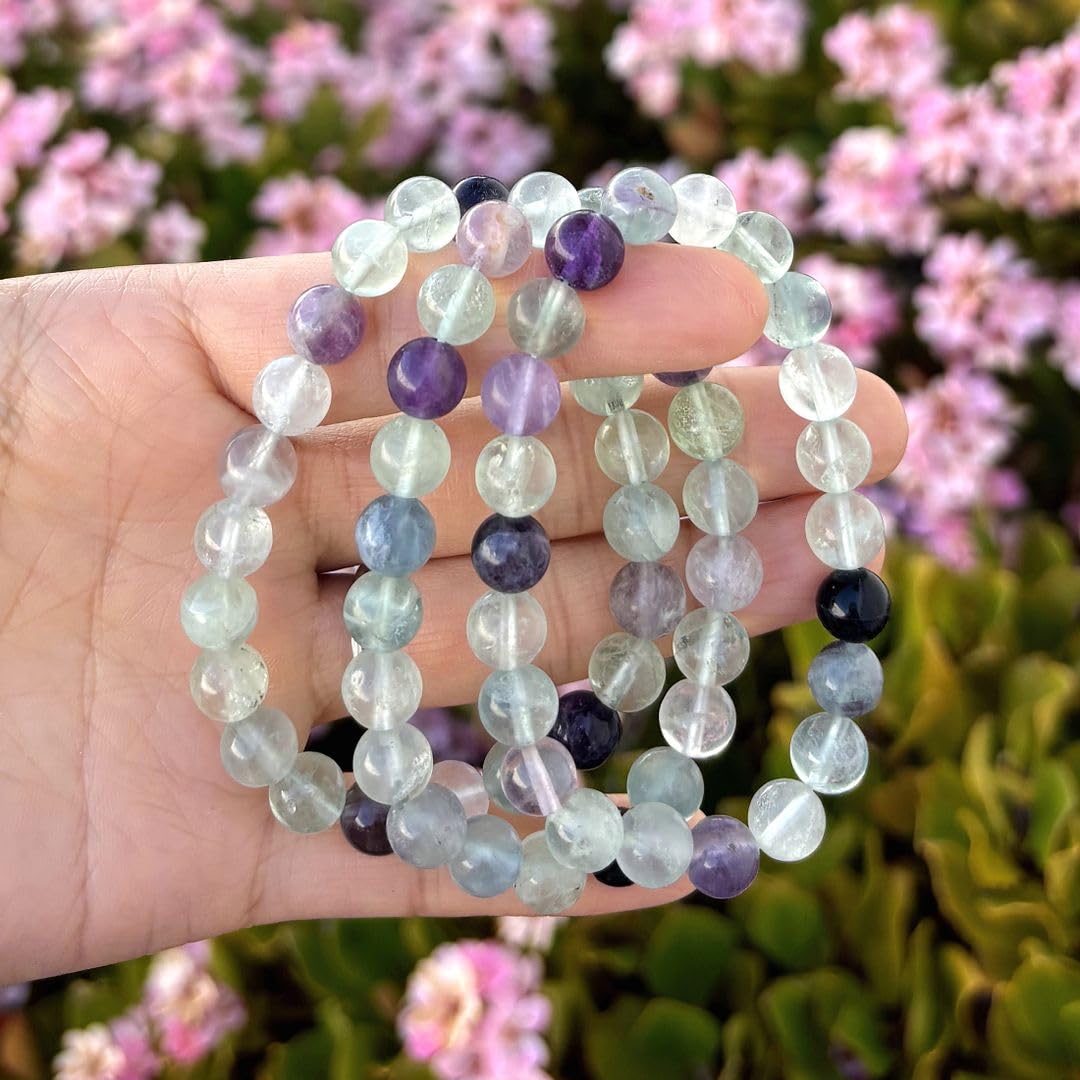 Adabele Real Natural Multicolor Fluorite Gemstone Beaded Bracelet 7.5 inch Stretch Chakra Healing Crystal Stone Jewelry Women Mo