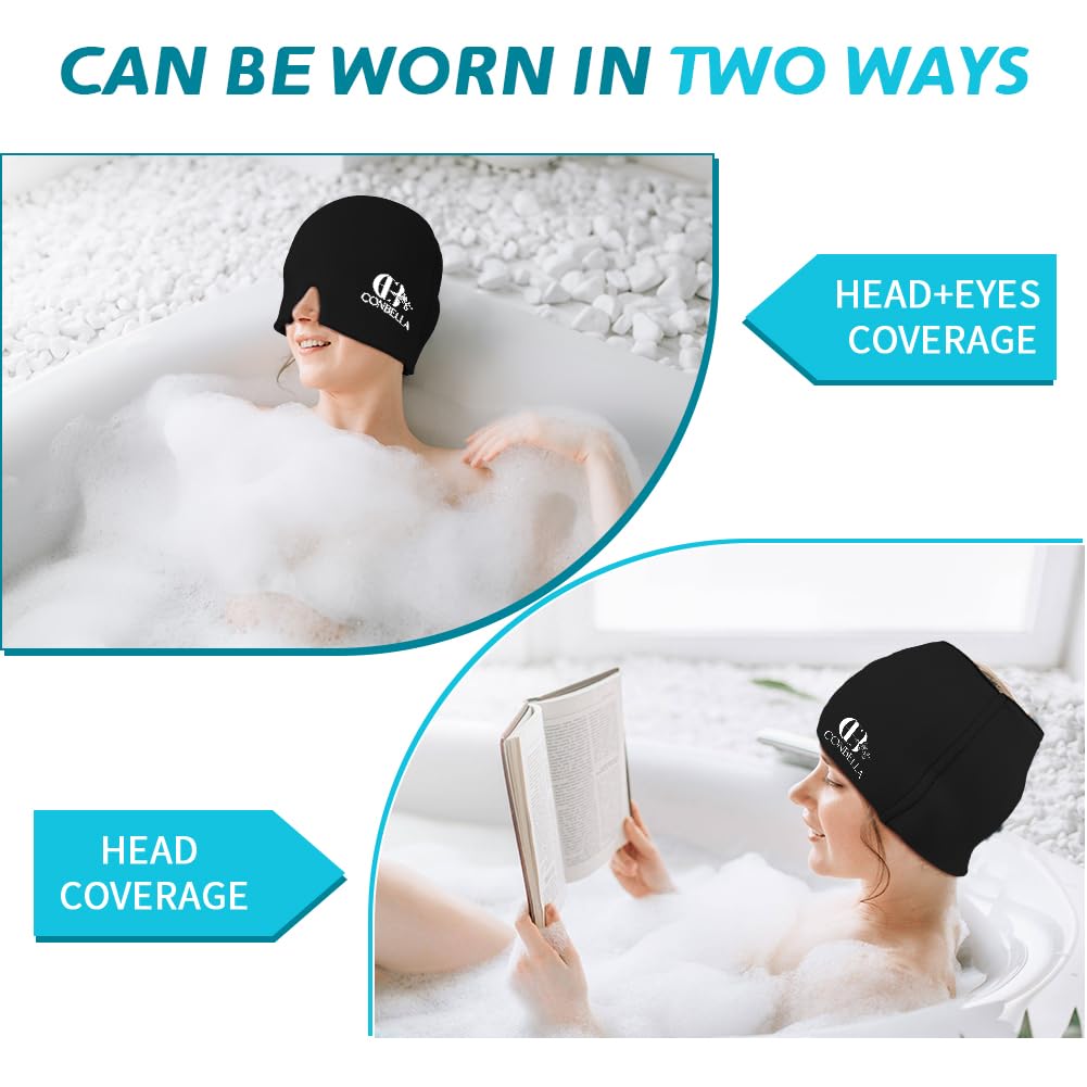 Migraine Relief Cap, Soothing Headache Ice Face Mask Products, Hot and Cold Therapy, Migraine Headache Relief Cap for Migraine, Sinus, Puffy Eyes, Tension, Stress and Hangover (Black+Blue2)