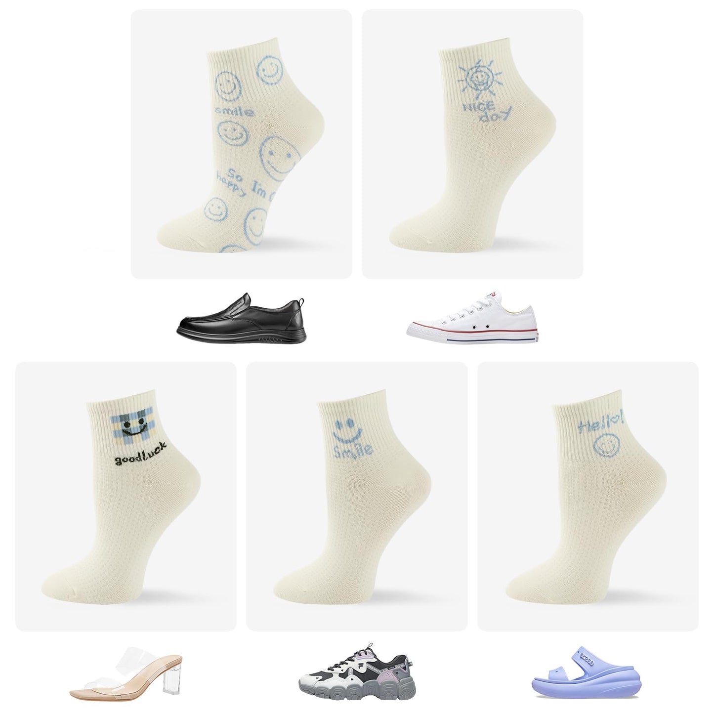 Htlpym Womens Ankle Socks 5 Pairs Novelty Crew Cute Casual Cotton Socks Colorful Patterned Short Girls Socks US 5-8