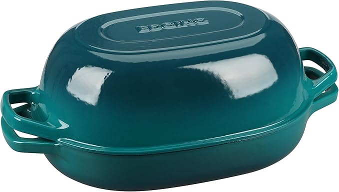 Enameled Cast Iron Oval Dutch Oven Pot with Lid, Dutch Oven for Sourdough Bread Baking, Oval Bread Pan, Bread Oven, Bread Dutch Oven, 7qt, Darkcyan