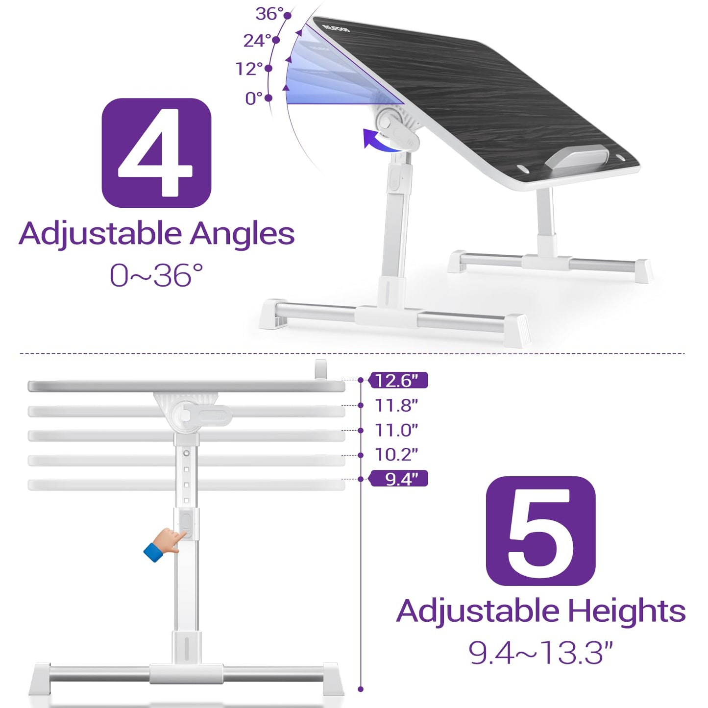 Laptop Bed Tray Table, Nearpow (Larger Size) Adjustable Laptop Bed Stand, Portable Standing Table with Foldable Legs, Foldable Lap Tablet Table for Sofa Couch Floor - Large Size