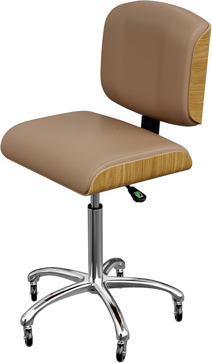 Spa Numa Bentley Beauty Esthetician Nail Salon Stool Rolling Chair with Adjustable Backrest, Flat Square Seat, Metal Bar, Vegan Leather Upholstery for Beauty Exam Office and Home - 1071 (Sand)