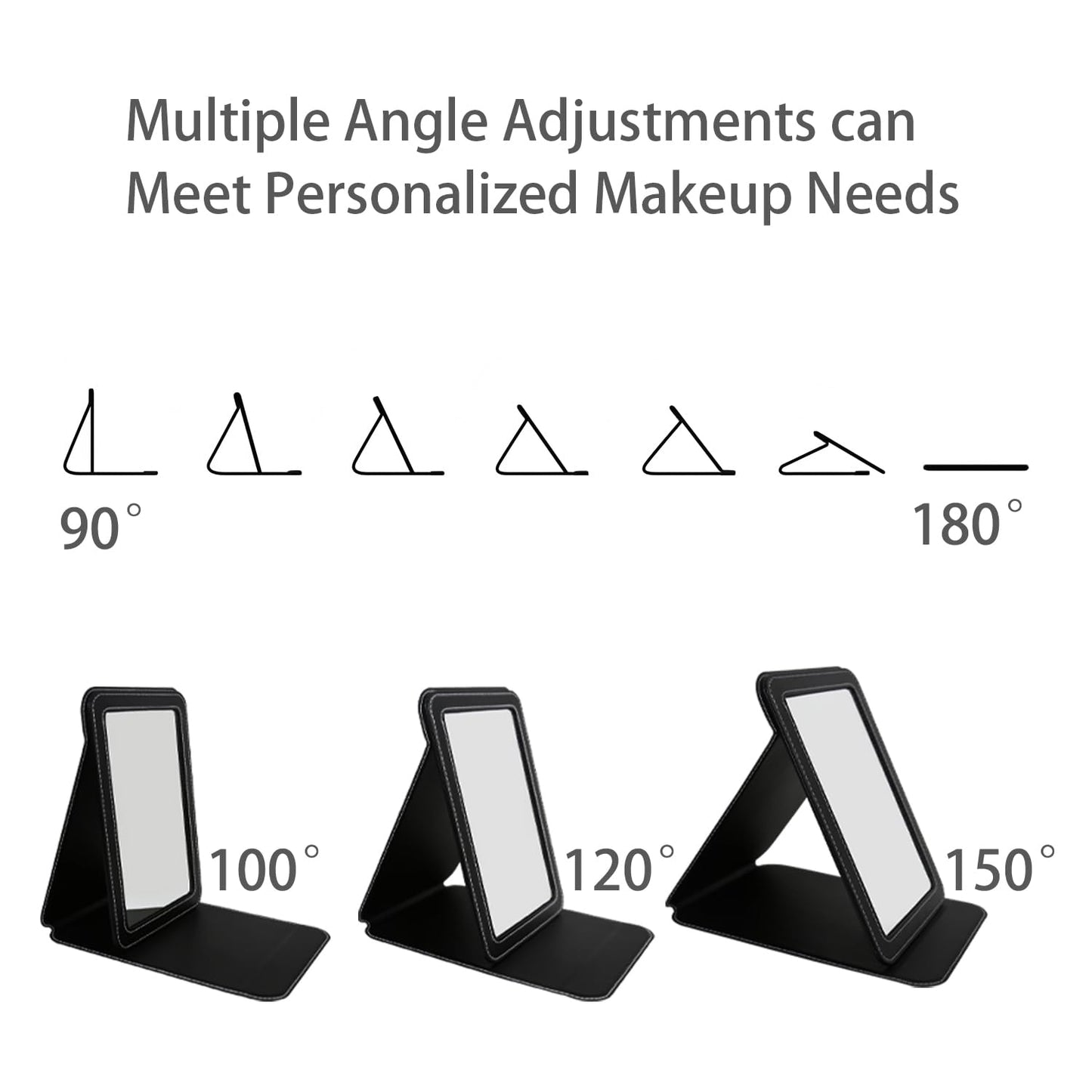 PDOZV Travel Mirror for Desk, 6.5  8.9    Adjustable Rectangle PU Edge Covering Black Foldable Desk Mirror with Stand for Travel