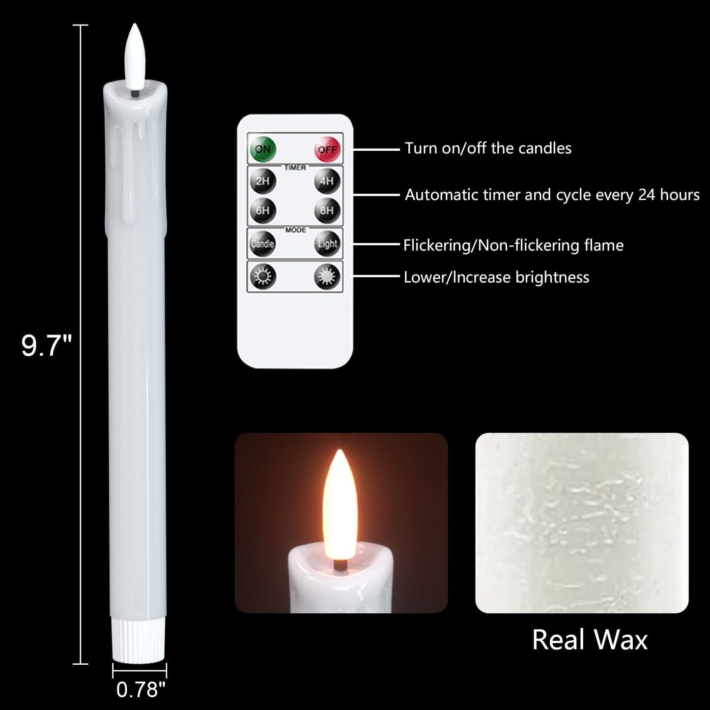 Lasumora Rechargeable Flameless Taper Candles with Charging Station & Remote Timer, 6 Pcs Real Wax LED Taper Candles, Battery Operated Candlesticks for Home Wedding Christmas Decorations (White)