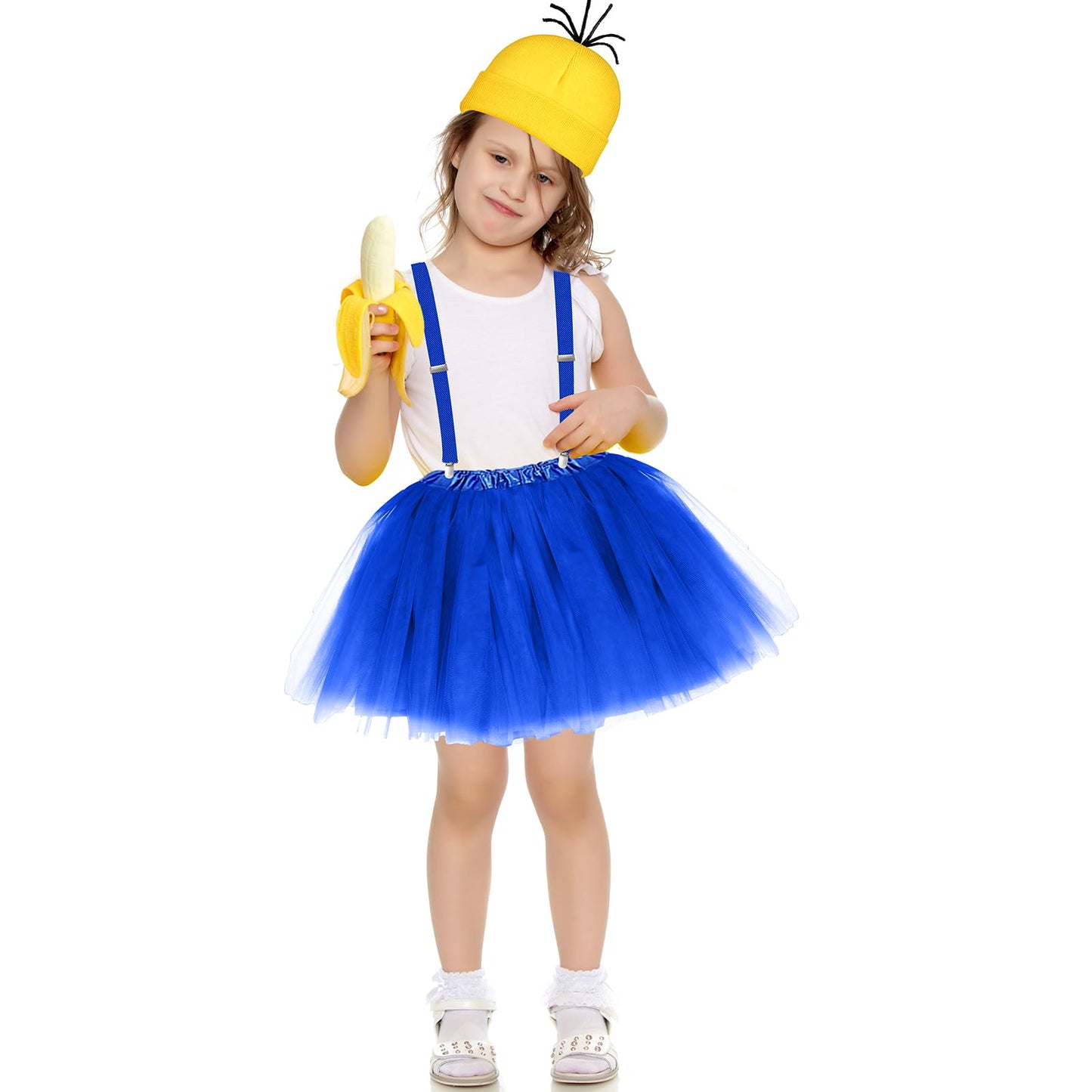 MEEZY 5 Pcs Halloween Costume Accessories for Girls Yellow Beanie Tutu Skirt Suspenders Goggles Gloves Halloween Costumes Party Cosplay Dress Up Set