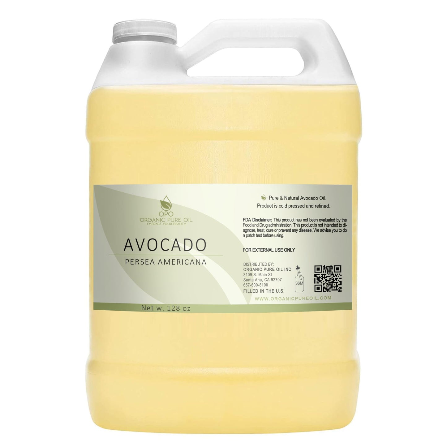 Avocado Oil - Pure, Refined, Filtered, Non-GMO, Vegan, Fair Trade, Unscented, Bulk Carrier - 128 oz / 1 Gallon - for Skin, Hair,