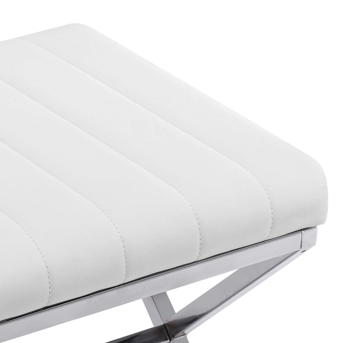 DUHOME Vanity Stool,Modern PU Leather Ottoman Stool Chair for Vanity Bench with Metal X Legs, Rectangle Makeup Stools Padded Foot Rest Ottoman for Makeup Room, Living Room, Bathroom,White