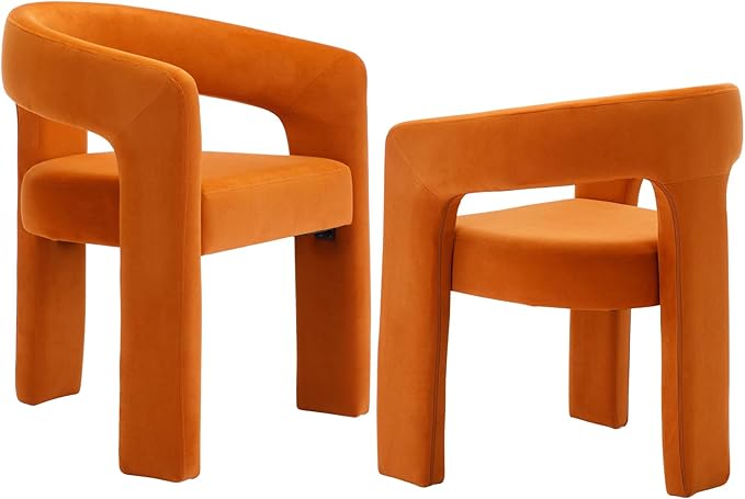 DAYALANE Modern Barrel Dining Chairs Set of 2, Upholstered Kitchen Chairs with Arms Comfy Velvet Side Chair for Living Room/Dining Room/Reception, Orange