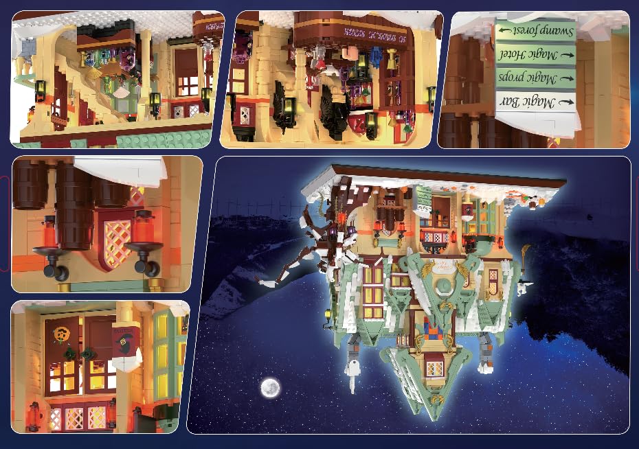 HOGOKIDS Magic Bar House Building Set with LED Light - Halloween House Architecture 3.6mm Mini Building Block Home Office Decor, Magical Birthday Gift for Adults Kids Age 10+ Boy & Girl (2479 PCS)