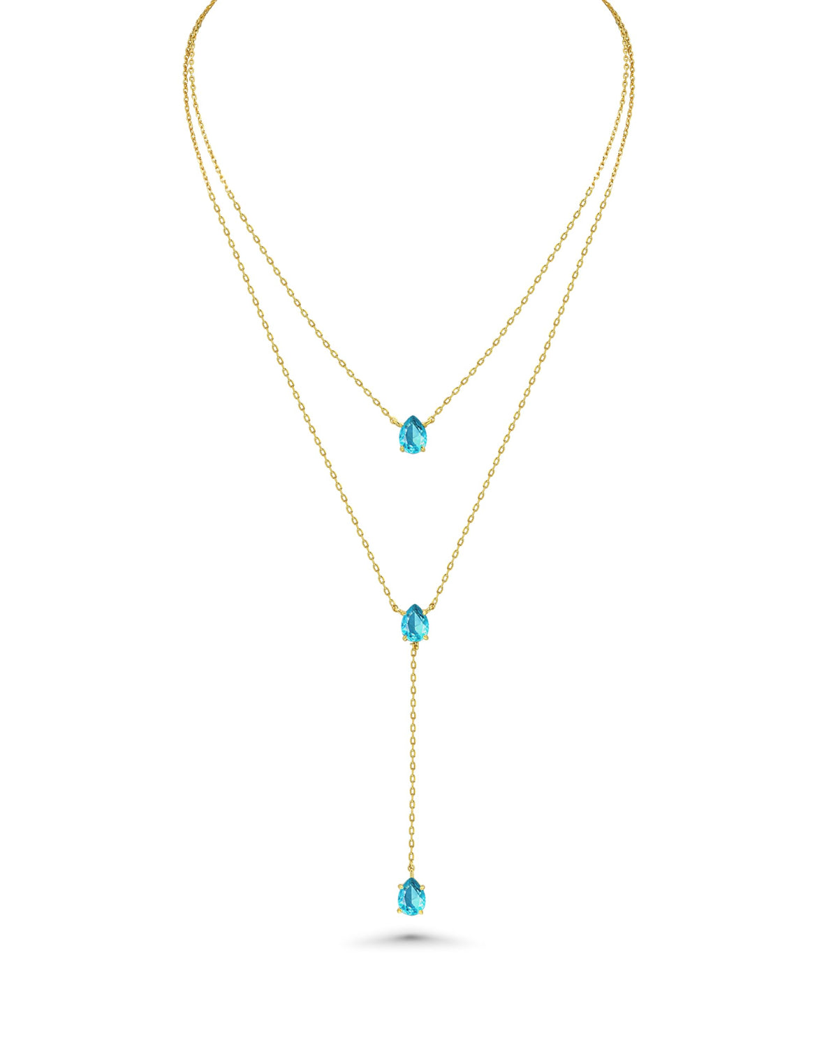 Long 18K Gold Plated Blue Green Red Layered Pendant Necklace For Women (Emerald, Ruby, Seafoam, Sky, Sapphire), Dainty Birthstone Necklace, Statement Necklace Jewelry Gifts.