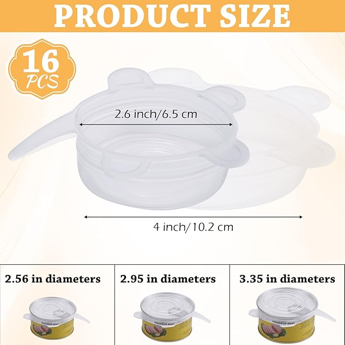 Patelai 16 Pack Silicone Jar Covers Same Size Silicone Jar Cap Stretch Lids Thicker Reusable Container Cover, Expandable Food Storage Covers Dishwasher and Freezer Safe 2.6-3.3 Inch(White)
