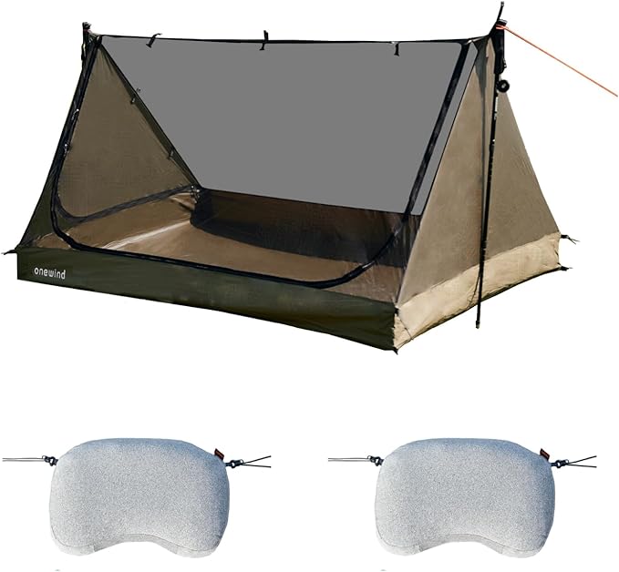 onewind 2 Person Mesh Tent with Camping Pillow, Ultralight Mesh Tent Tarp Inner Tent with Soft Pillow