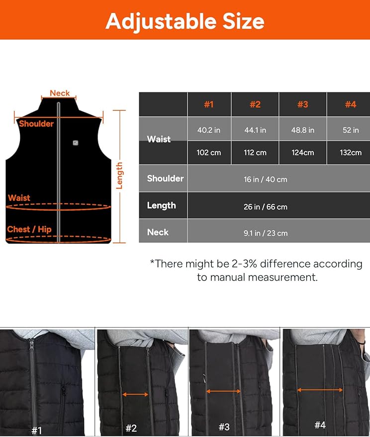DR.PREPARE Heated Vest, Unisex Winter Hooded Heated Vests Outerwear for Men Women, Lightweight USB Electric Heated Clothing Vest with 3 Heating Levels, Adjustable Size (Battery Pack Not Included)