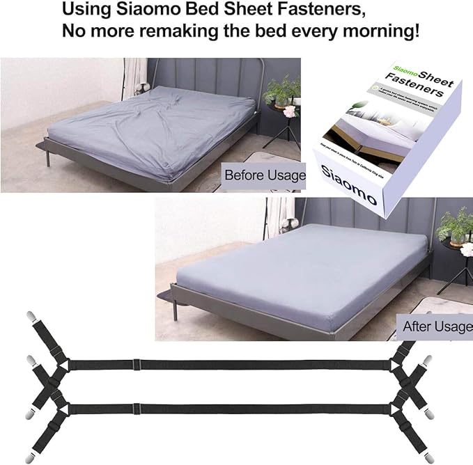 Bed Sheet Holder Straps - Sheet Straps Adjustable Bed Sheet Clips Fasteners Keep Sheets Stays in Place,2Pcs/Set Black
