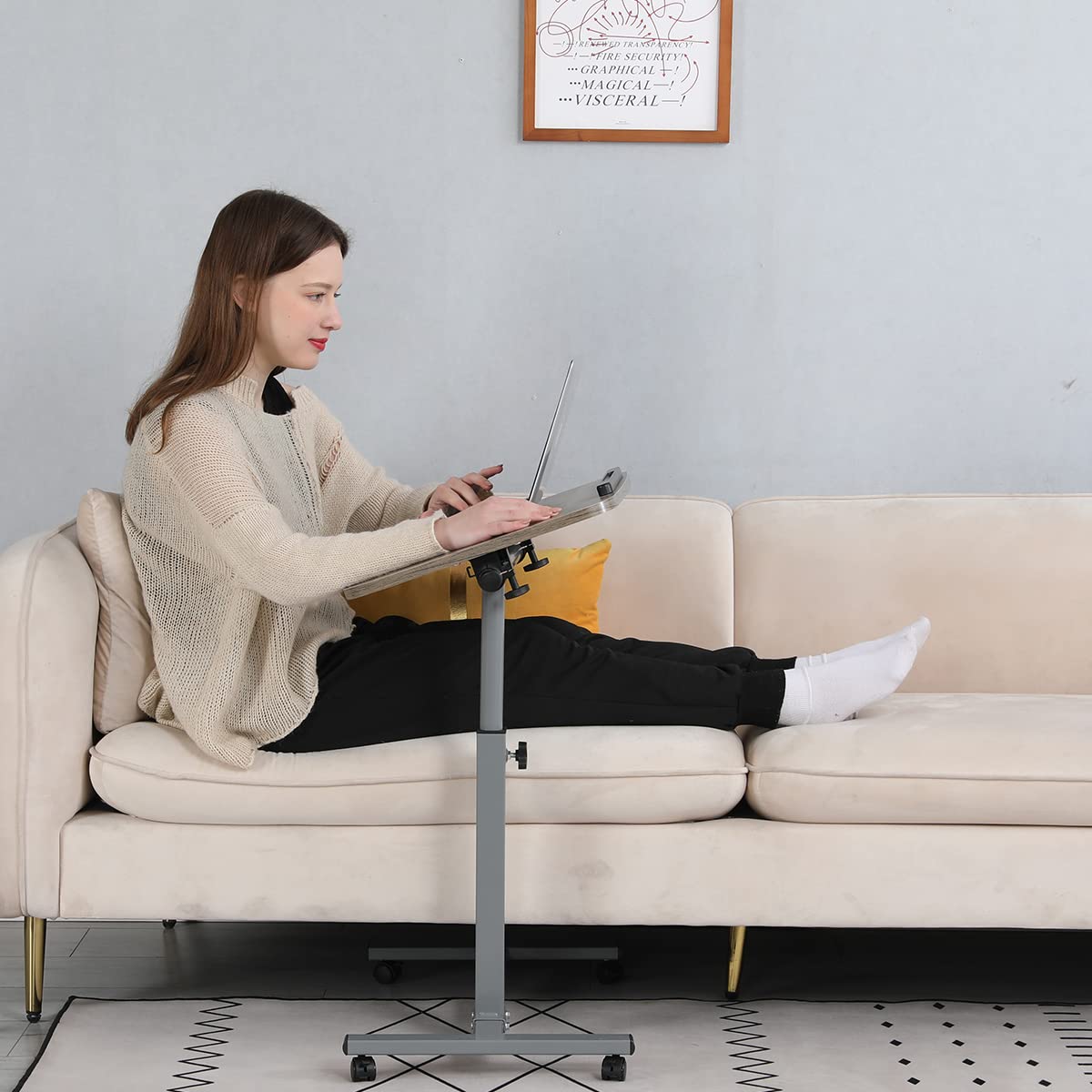 Adjustable Overbed Bedside Table with Wheels Hospital Bed Table Portable Computer Stands Movable Desk Computer Table for Bed Laptop Stand for Couch