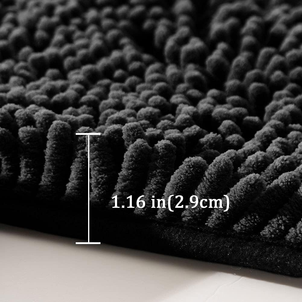 SONORO KATE Bathroom Rug,Non-Slip Bath Mat,Soft Cozy Shaggy Thick Bath Rugs for Bathroom,Plush Rugs for Bathtubs,Water Absorbent Rain Showers and Under The Sink (Black, 32"×20")