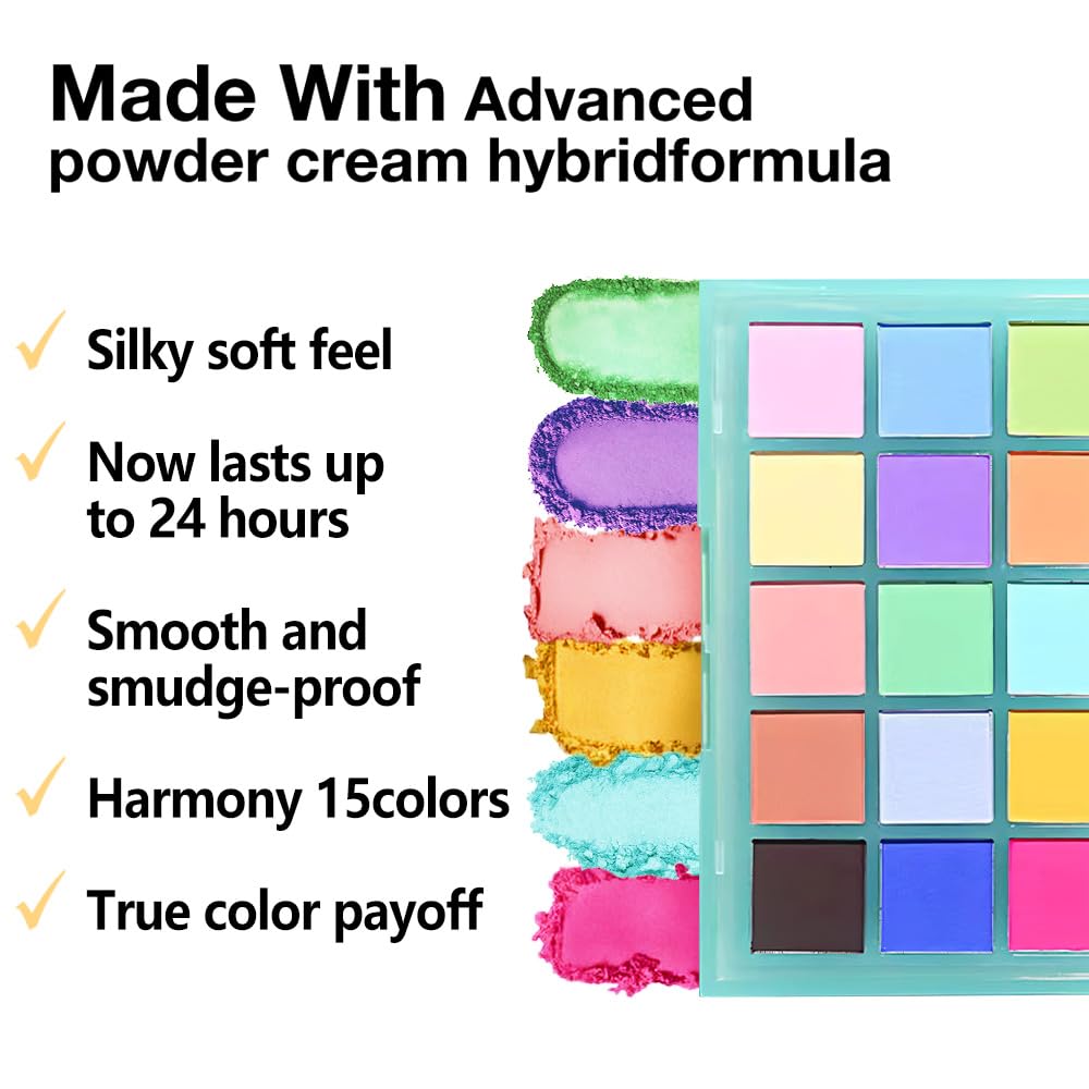 Eye Shadow Makeup Palette,15 Colors Bright Colorful Neon Rainbow Green Purple Yellow Highly Pigmented Neutral Eyeshadow Palette,