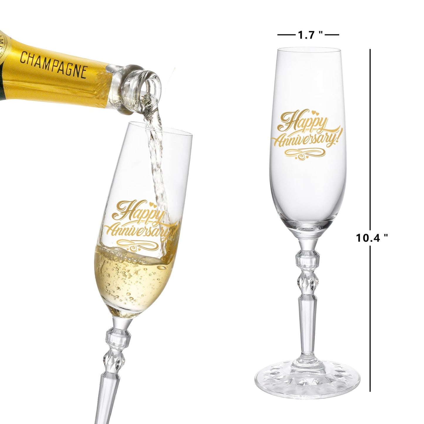 BEKESIN Happy Anniversary Decorations Gifts for Couple. Classical Style Happy Wedding Anniversary Champagne Flutes Glasses for Anniversaries of Any Year, Gifts for Men, Women, Husband, Wife