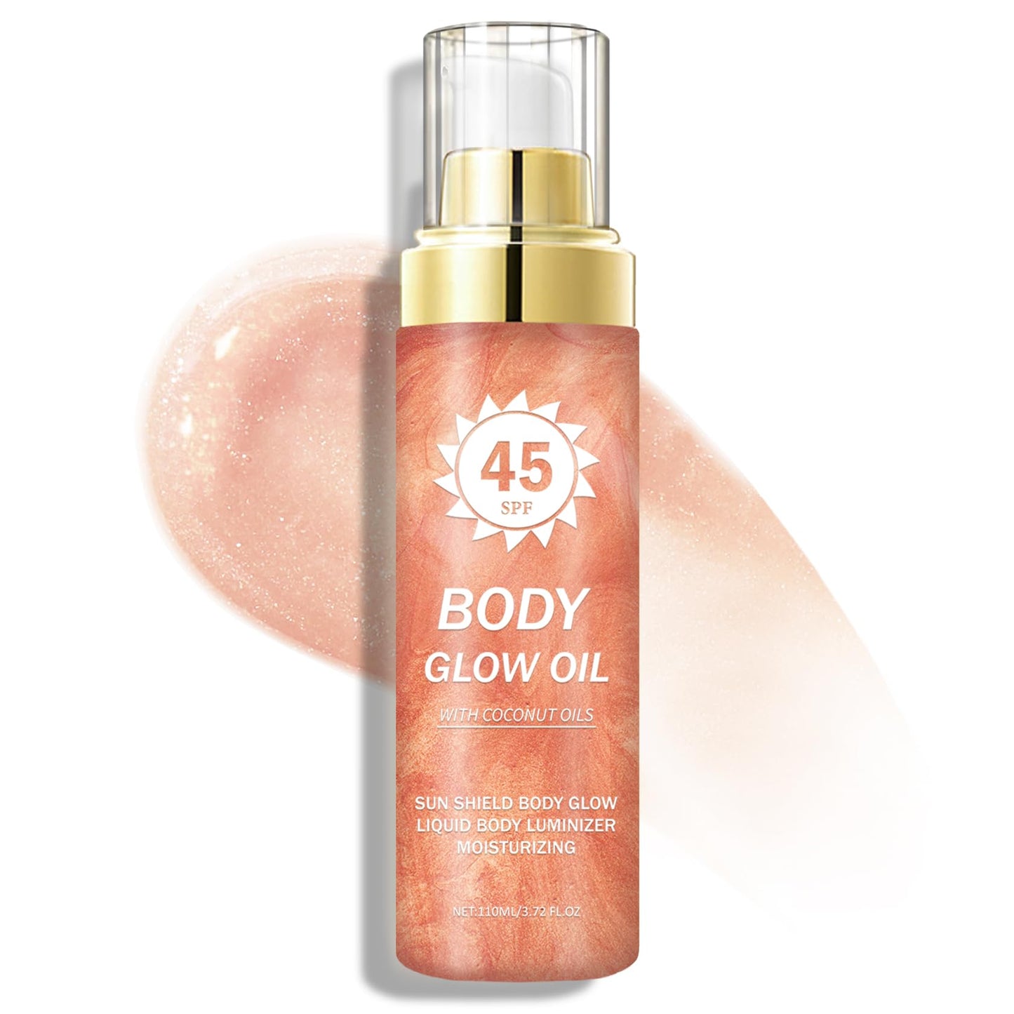 LZXLUKGIR Shimmer Body Oil,SPF 45 Broad Spectrum,Shimmer Sunscreen with Rose Gold Mica,Lightweight Non-Sticky Body Glow Oil,Abso