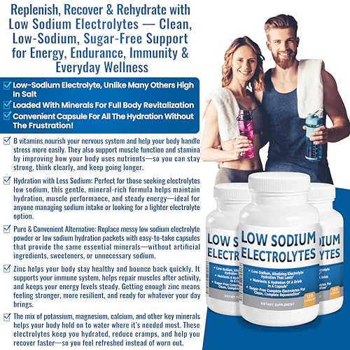 Low Sodium Electrolytes Only 23mg Serving 120 Servings Almost No Sodium Electrolyte Supplement, Sugar Free Fast Hydration ...