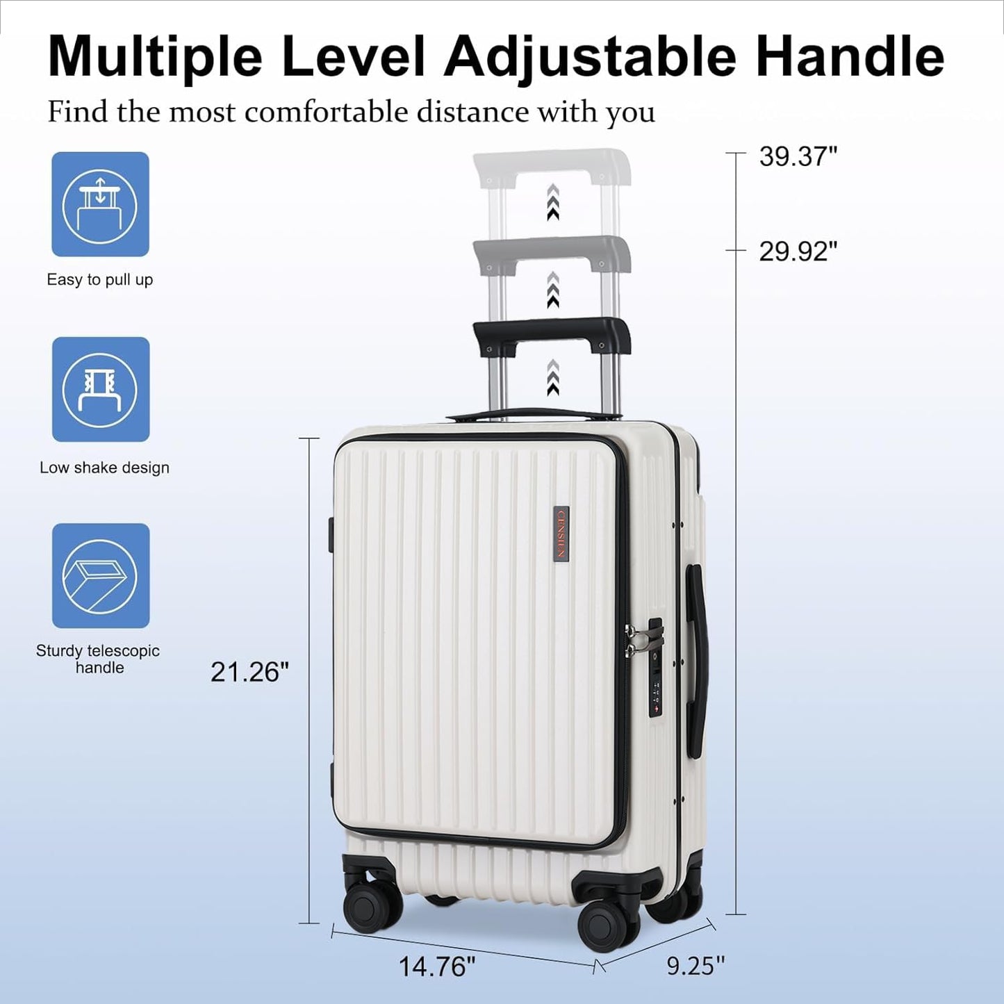 CENSIEN 20 Inch Carry On Luggage with Spinner Wheels, Top Opening Lightweight ABS+PC Hard Shell Suitcases with Aluminum Frame, YKK Zipper, TSA Lock (White, 1 PC)