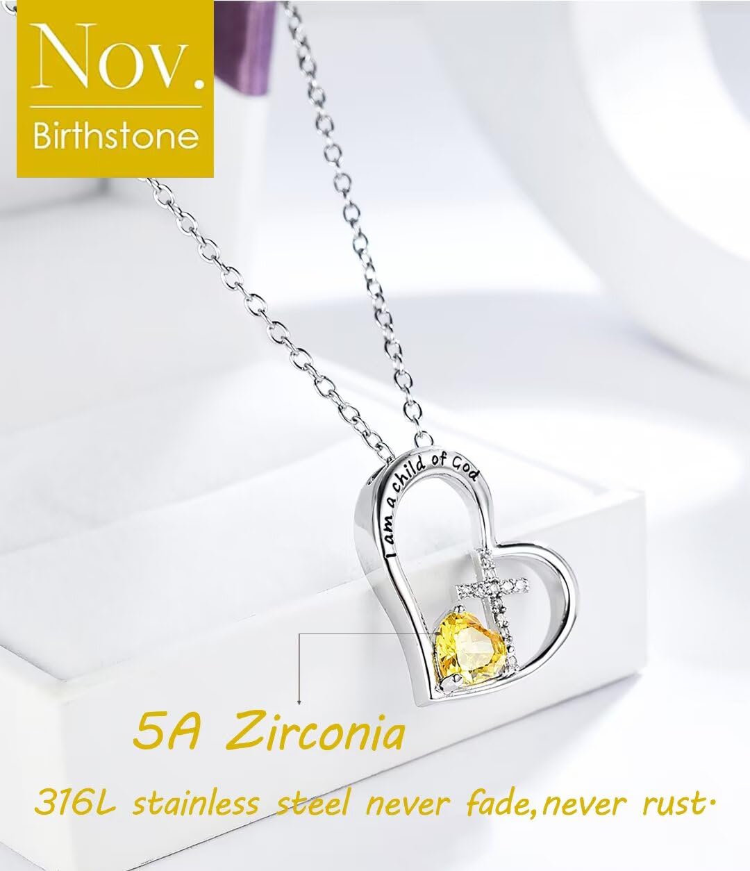 Birthstone Cross Necklace for Kids Girls Baptism First Communion Gifts I Am a Child of God Easter Birthday Christmas Gifts Littl