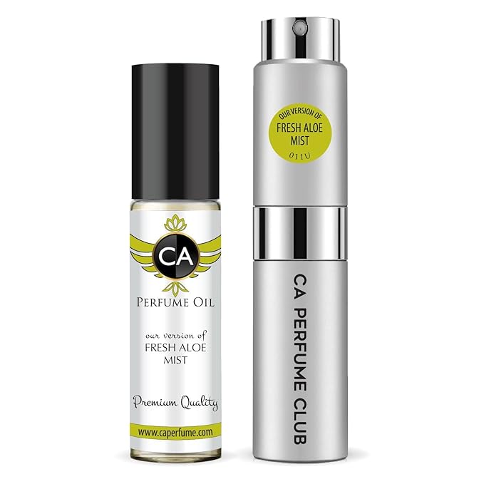 CA Perfume Duo Impression of Fresh Aloe Mist For Women And Men Perfume Layering Set Long Lasting Travel Size EDP + Body Oil Roll-On Bottle 0.27 Fl Oz+0.33 Fl Oz