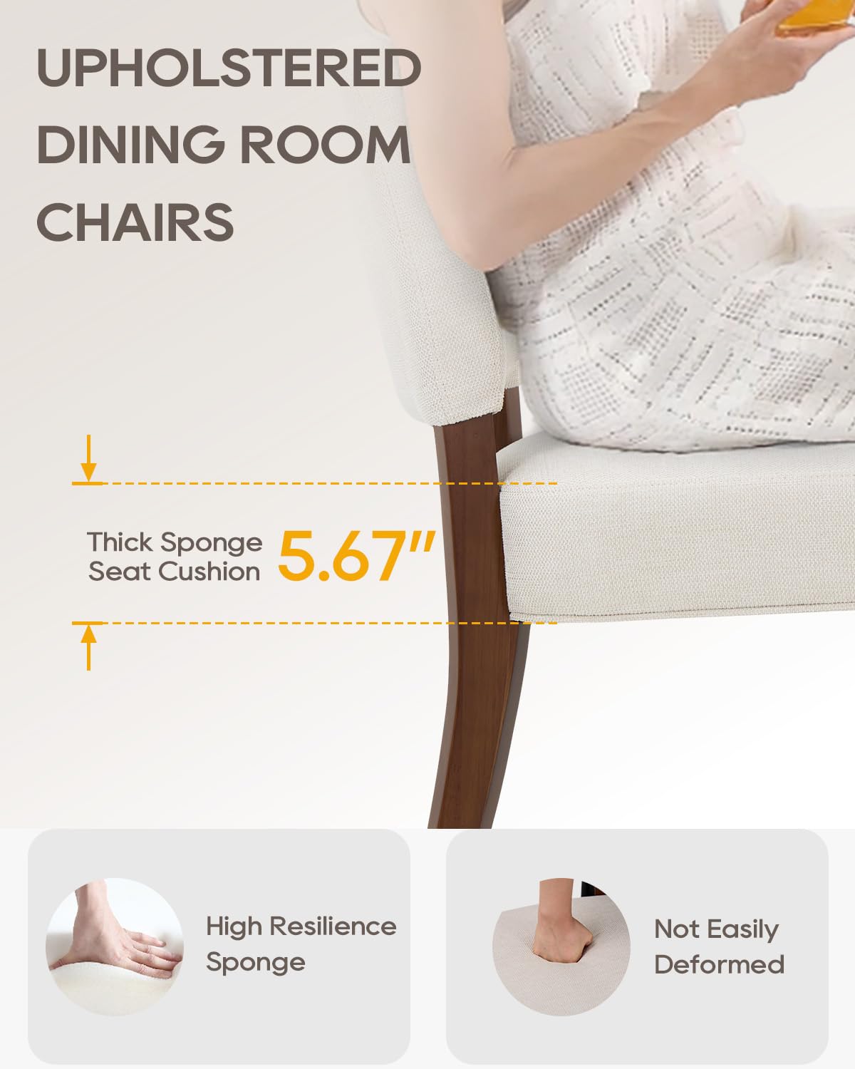 Homixis Upholstered Dining Chairs Set of 4 - Modern Farmhouse Kitchen Chairs, Mid-Back Dining Room Chairs with Wooden Legs,Beige