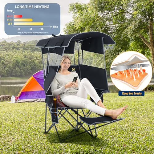 Nice C Chair with Canopy, Heated Camping Chair with Battery, Outdoor Sports Chairs with Shade, Heated Folding Umbrella Cha...