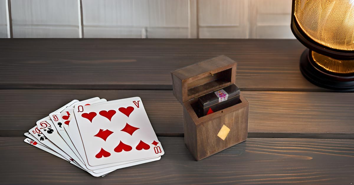 Birthday Gift Ideas Handcrafted Classic Wooden Playing Card Holder Deck Box Storage Case Organizer With Premium Quality 'Ace' Playing Cards Anniversary Housewarming Gift Ideas For Men & Women