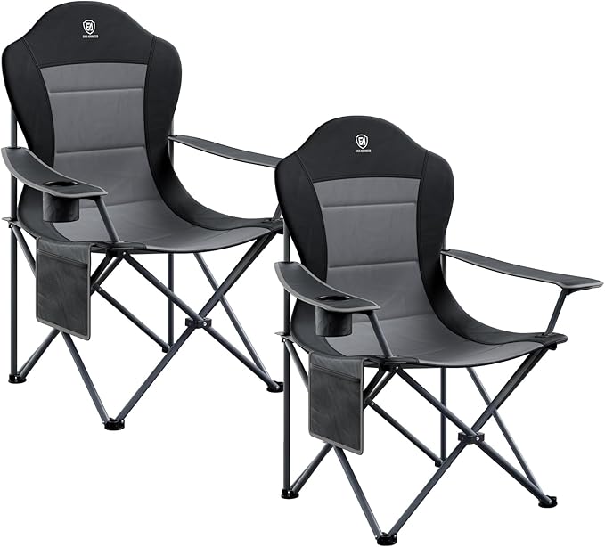 EVER ADVANCED Folding Camping Chair with High Back Padded 2 Pack Oversized Portable Lawn Chairs Lightweight Sturdy Steel F...